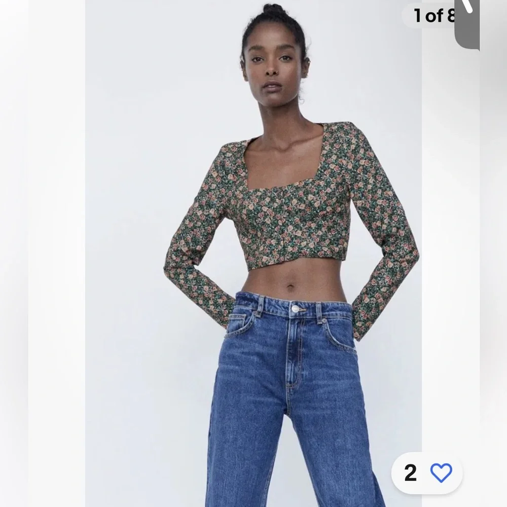 Zara New With Tags Long‎ Sleeve Floral Crop Top. Size S